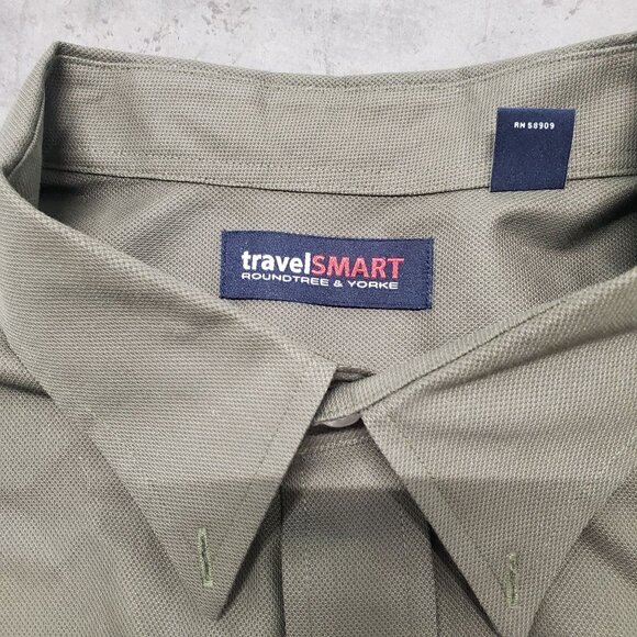 Roundtree & Yorke TravelSmart Mens XXL Olive Dress Shirt Front Right Side Pocket - Picture 2 of 10